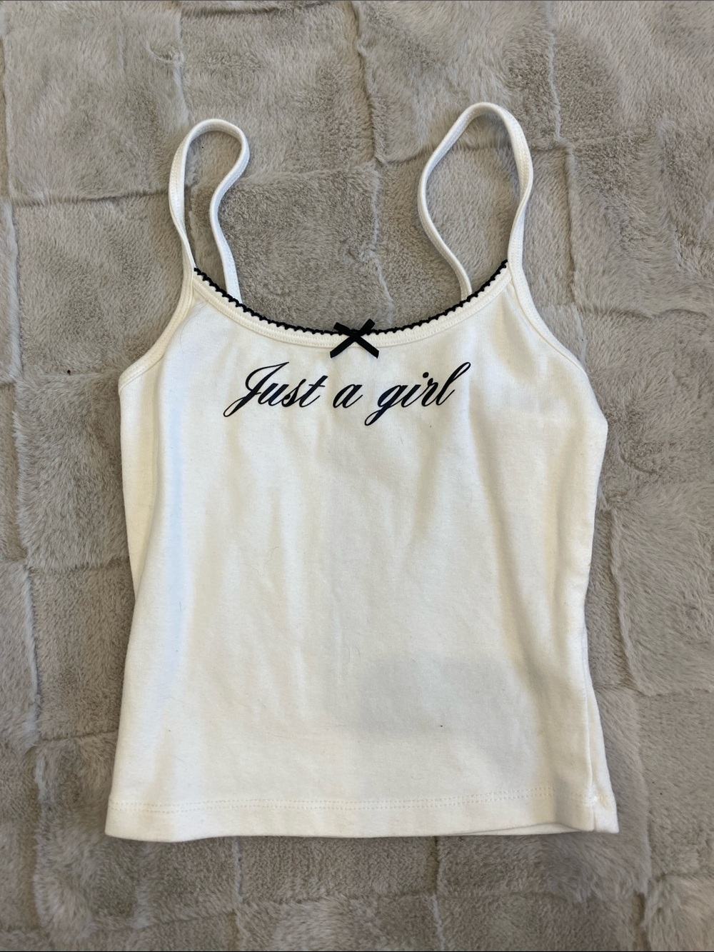 Garage White Cami with Black Script and Trim